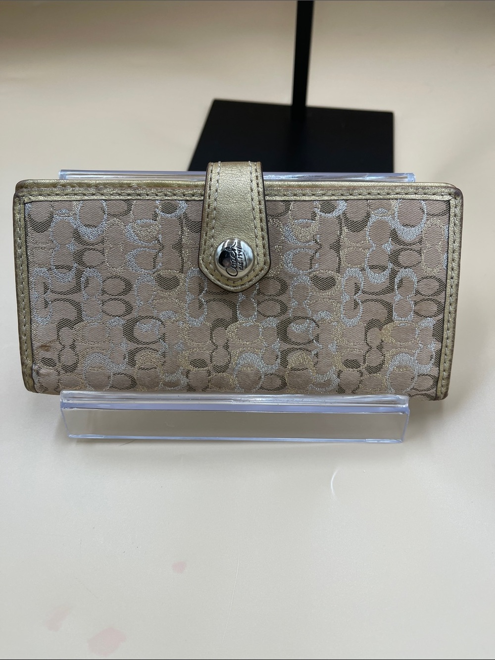 Coach Metallic Beige Signature slim long Wallet